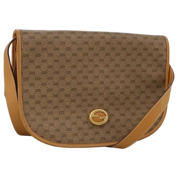 GUCCI Micro GG Supreme Shoulder Bag PVC Beige Brown Gold Auth 101967 - Picture 1 of 16